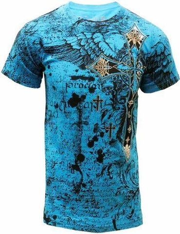 Konflic Big Cross Eagle All Over Print Mens T-Shirt (Blue)