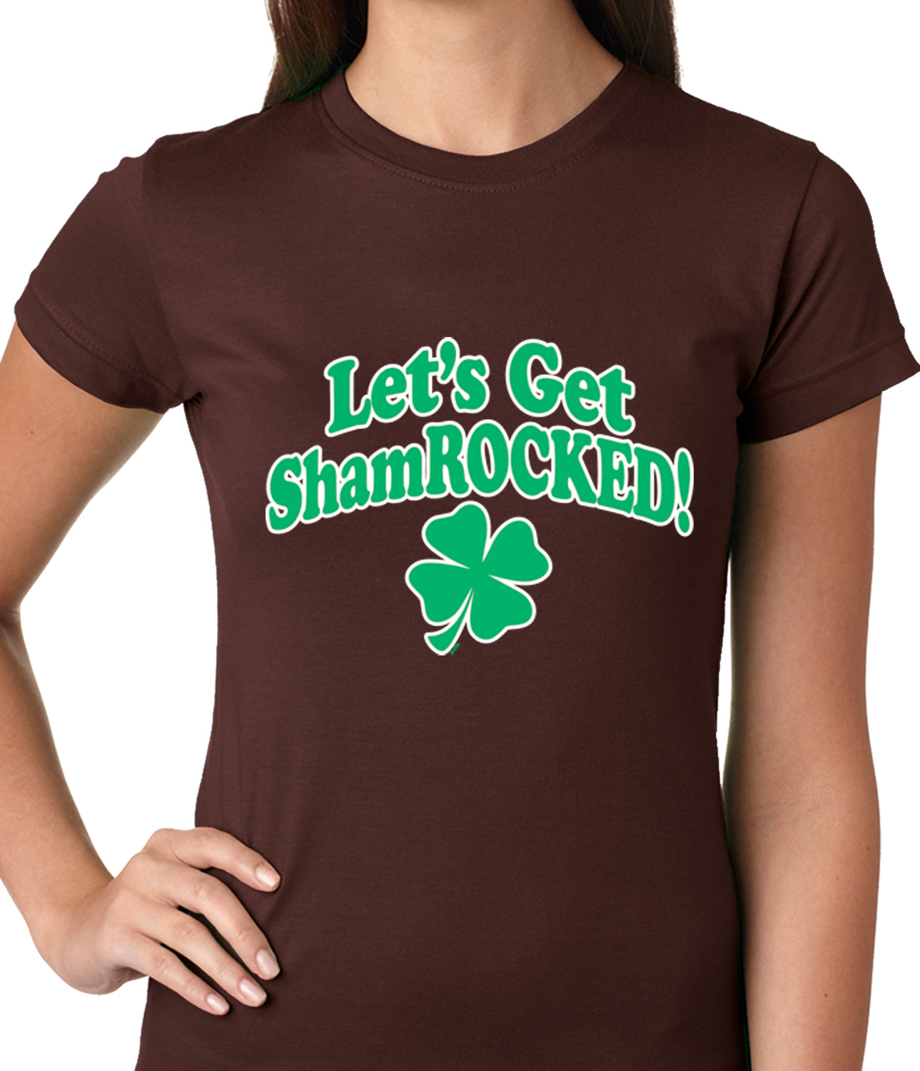 Let's Get ShamROCKED Funny Irish Ladies T-shirt Dark Brown
