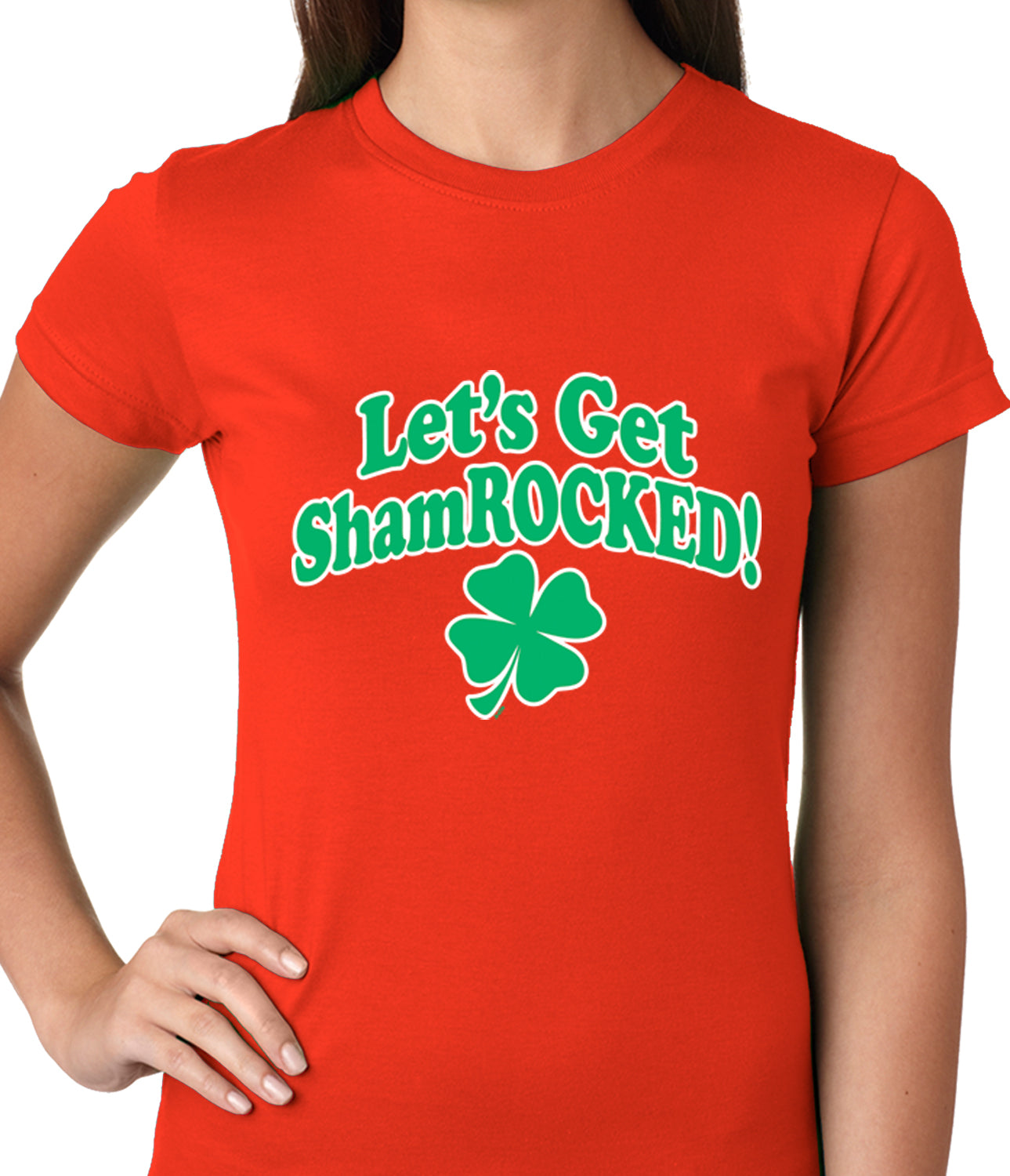 Let's Get ShamROCKED Funny Irish Ladies T-shirt Orange Red