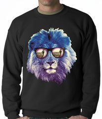 Lion Wearing Sunglasses Looking at a Zebra Adult Crewneck