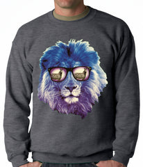 Lion Wearing Sunglasses Looking at a Zebra Adult Crewneck