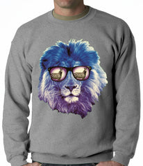 Lion Wearing Sunglasses Looking at a Zebra Adult Crewneck