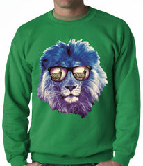 Lion Wearing Sunglasses Looking at a Zebra Adult Crewneck