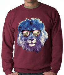 Lion Wearing Sunglasses Looking at a Zebra Adult Crewneck