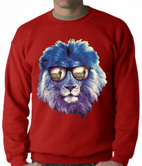 Lion Wearing Sunglasses Looking at a Zebra Adult Crewneck
