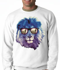 Lion Wearing Sunglasses Looking at a Zebra Adult Crewneck