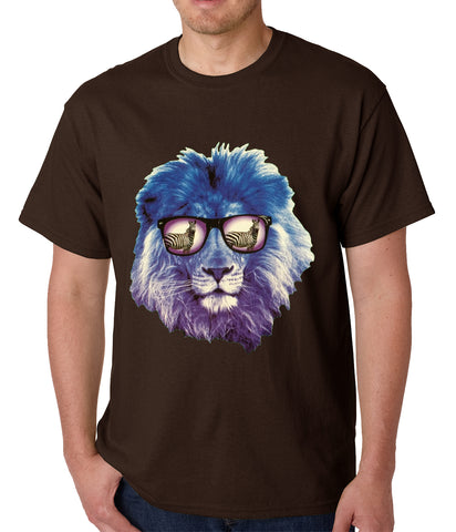 Lion Wearing Sunglasses Looking at a Zebra Mens T-shirt