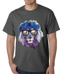 Lion Wearing Sunglasses Looking at a Zebra Mens T-shirt