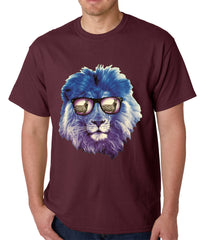 Lion Wearing Sunglasses Looking at a Zebra Mens T-shirt