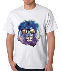 Lion Wearing Sunglasses Looking at a Zebra Mens T-shirt