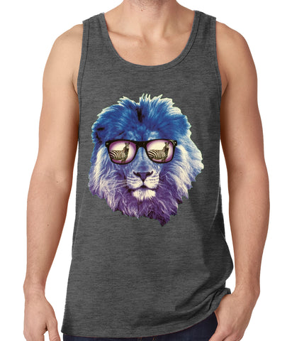 Lion Wearing Sunglasses Looking at a Zebra Tank Top