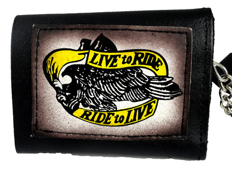 Live to Ride Ride to Live Genuine Leather Chain Wallet