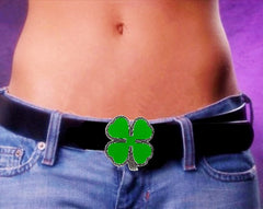 Lucky Shamrock 4 leaf Clover Buckle With FREE Leather Belt