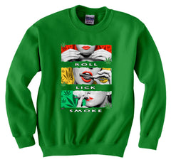 Marijuana Girl Roll Lick Smoke Crew Neck Sweatshirt
