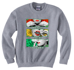 Marijuana Girl Roll Lick Smoke Crew Neck Sweatshirt