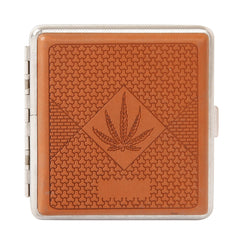 Marijuana Leaf Faux Leather Brown Cigarette Case for Regular Size Cigarettes