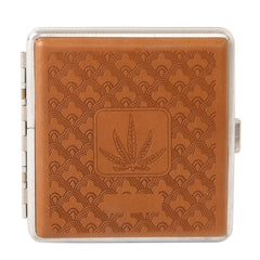 Marijuana Leaf Faux Leather Brown Cigarette Case for Regular Size Cigarettes