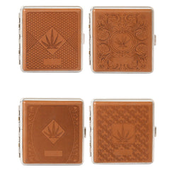 Marijuana Leaf Faux Leather Brown Cigarette Case for Regular Size Cigarettes