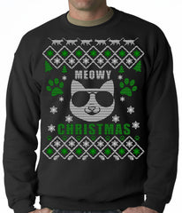 Meowy Christmas - ���Cool Cat with Glasses��� Ugly Christmas Adult Crewneck