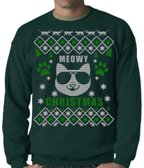 Meowy Christmas - ���Cool Cat with Glasses��� Ugly Christmas Adult Crewneck