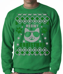 Meowy Christmas - ���Cool Cat with Glasses��� Ugly Christmas Adult Crewneck