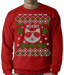 Meowy Christmas - ���Cool Cat with Glasses��� Ugly Christmas Adult Crewneck