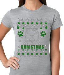 Meowy Christmas - “Cool Cat with Glasses” Ugly Christmas Ladies T-shirt