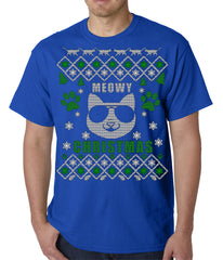 Meowy Christmas - “Cool Cat with Glasses” Ugly Christmas Mens T-shirt