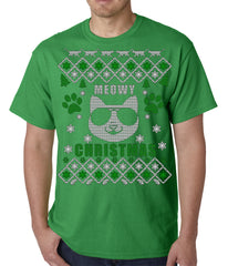Meowy Christmas - “Cool Cat with Glasses” Ugly Christmas Mens T-shirt