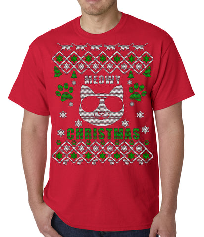 Meowy Christmas - “Cool Cat with Glasses” Ugly Christmas Mens T-shirt