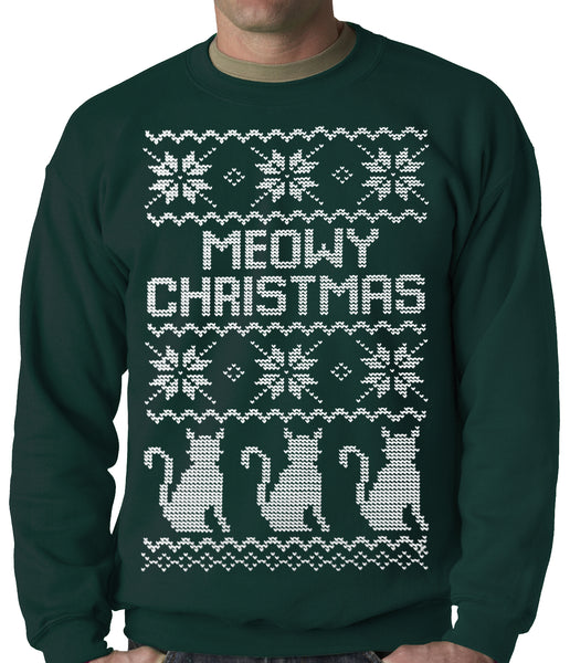 Ugly Christmas Sweater - Meowy Christmas (White Print) 3 Cats Ugly Chr –