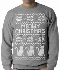 Ugly Christmas Sweater - Meowy Christmas (White Print) 3 Cats Ugly Christmas Adult Crewneck