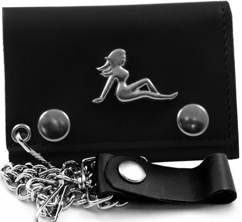 Metal Trucker Babe Genuine Leather Chain Wallet 