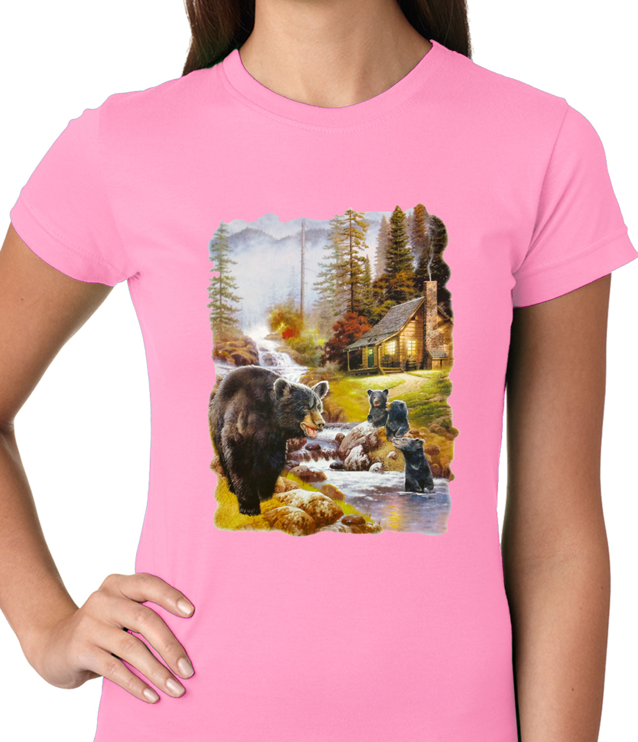 Mother Bear at the Cabin Ladies T-shirt