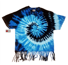 Multi Blue Tie Dye Fringe Ladies T-shirt