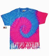 Neon Pink And Blue Tie Dye Fringe Ladies T-shirt