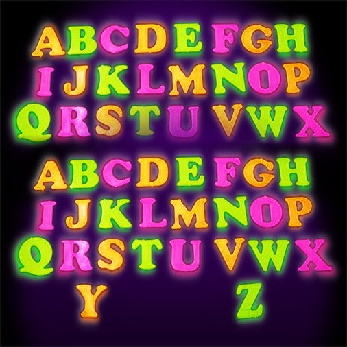 Neon Rainbow Alphabet  Black Light Reactive Wall Decoration (25 pcs)