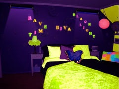 Neon Rainbow Alphabet Black Light Reactive Wall Decoration (25 pcs)