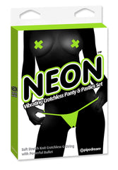 Neon Vibrating Crotchless Panty and Pasties Set Yellow Green