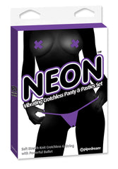 Neon Vibrating Crotchless Panty and Pasties Set Purple