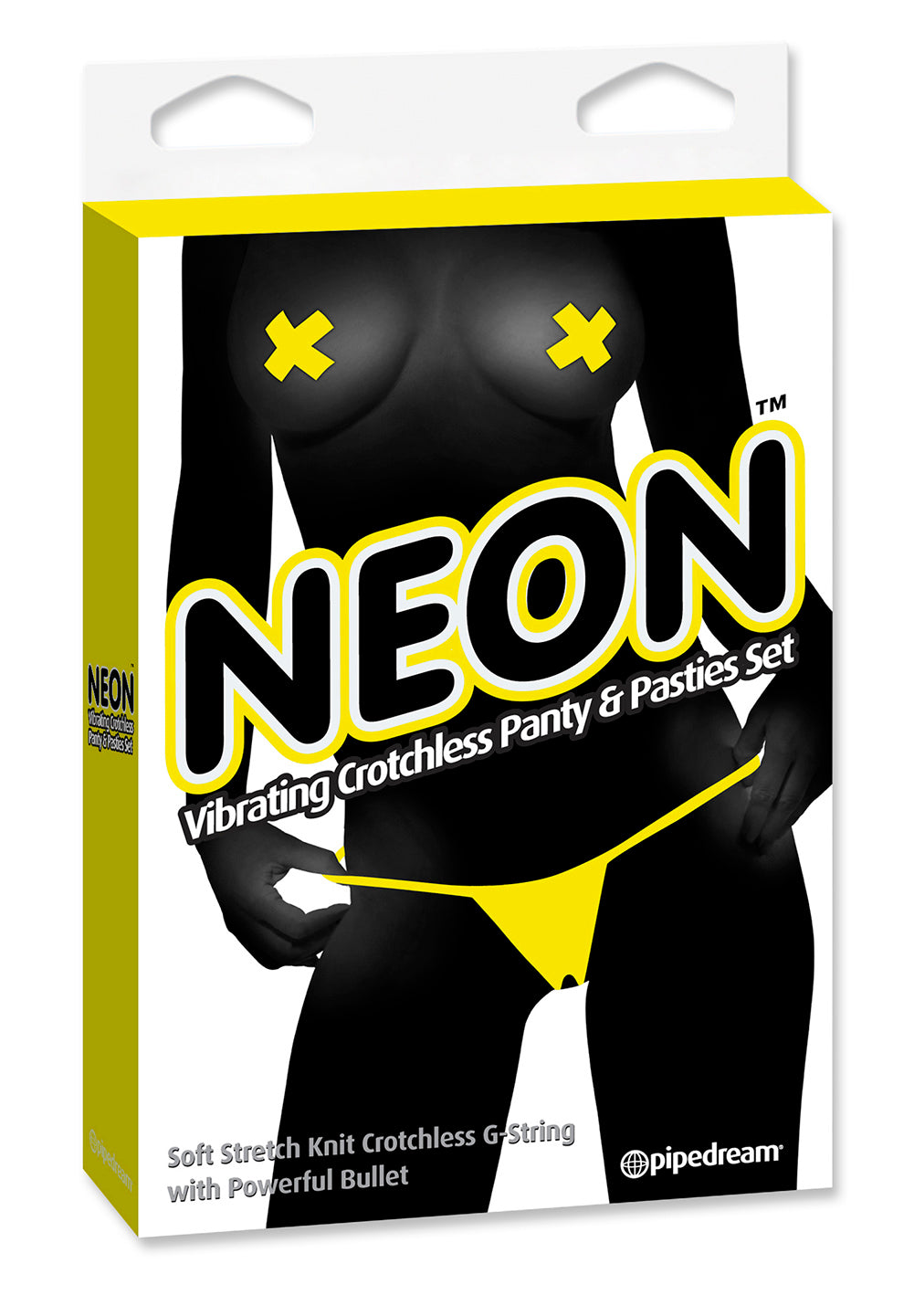 Neon Vibrating Crotchless Panty and Pasties Set Yellow