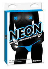 Neon Vibrating Crotchless Panty and Pasties Set Light Blue
