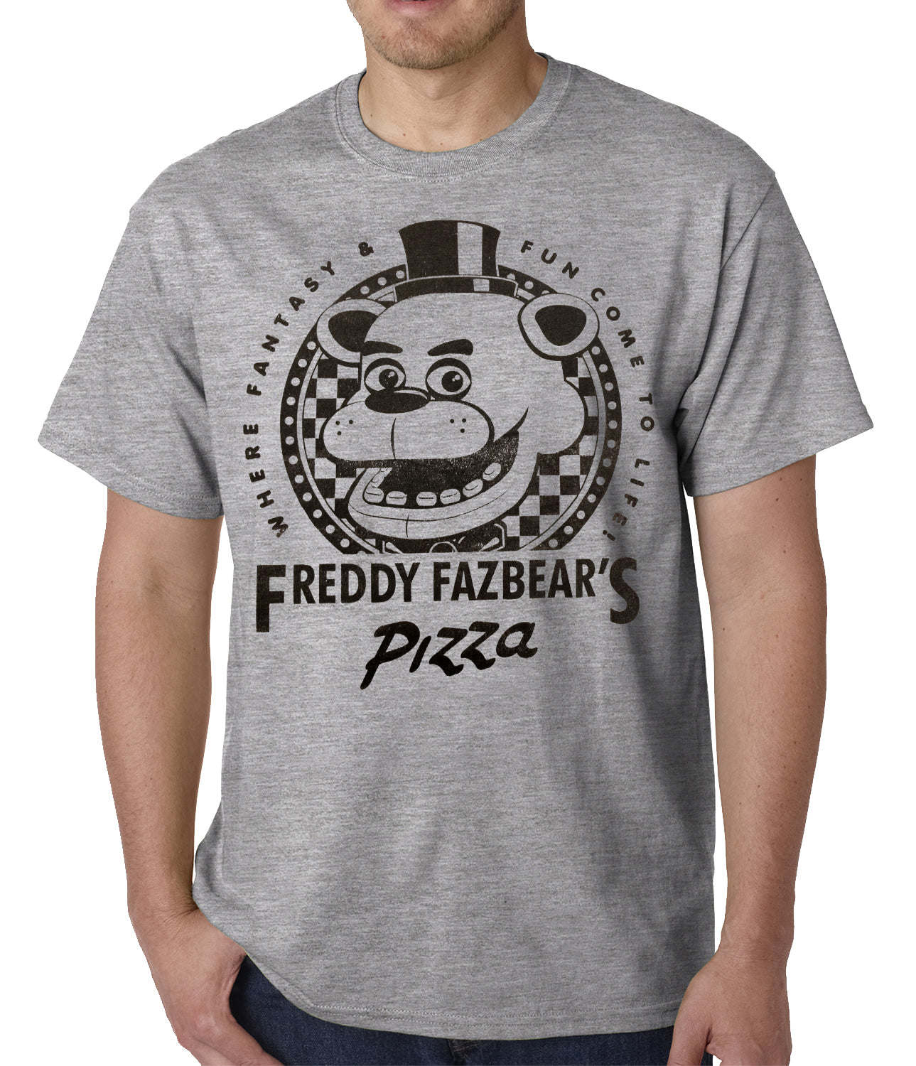 Official Five Nights at Freddy's Fazbears Pizza Mens T-Shirt (Heather Grey)