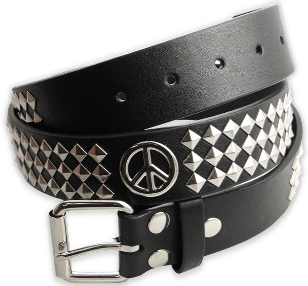 Peace Sign Pyramid Studded Leather Belt