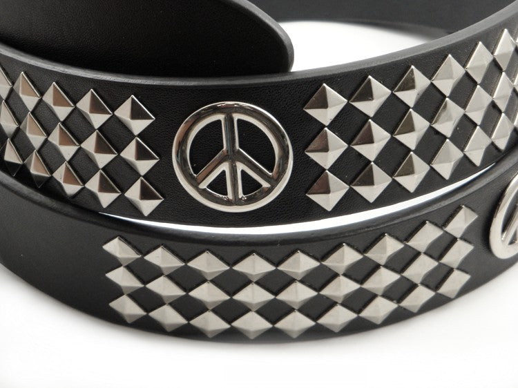 Peace Sign Pyramid Studded Leather Belt