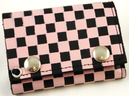 Pink Checkerboard Genuine Leather Chain Wallet