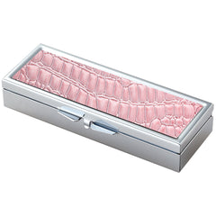 Pink Croc Pattern with Mirror Iron Chrome Plated Rectangular 3 Compartment Pill Box