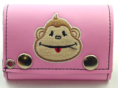 Pink Monkey Embroidered Chain Wallet