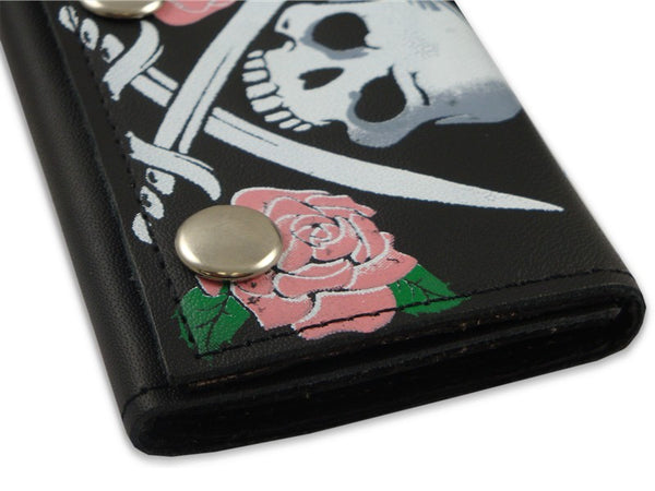Pink Rose Jolly Roger Genuine Leather Chain Wallet –