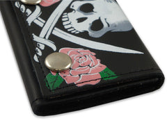 Pink Rose Jolly Roger Genuine Leather Chain Wallet